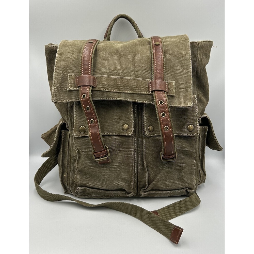 Cargoit Canvas Vintage Rucksack Daypack -  Cotton Military Style Travel Backpack